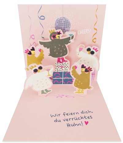 Grafik-Werkstatt |Pretty Pop-Up Mini-Karte | dreidimensional | Geburtstag | verrücktes Huhn