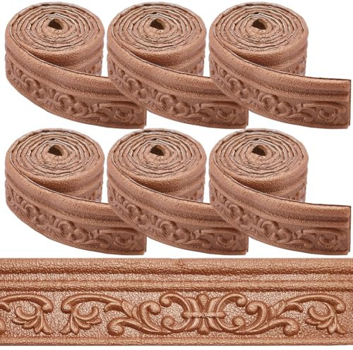 CRASPIRE 12.6mx8cm Peel and Stick Wallpaper Border Crown Molding Brown Self Adhesive Flexible 3D Baseboard Trim Mirror Sticky Wall Edging Base Lines Foam for Hotel Home DIY Decor