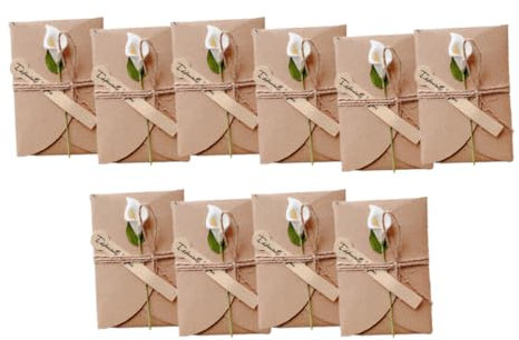 SMTCM 10 Pcs Getrocknete Blumen Karten Mit Umschlag Kraftpapier Grußkarten Retro Dankskarte Einladungskarte Blumen Kraftumschlag Postkarte für Geburtstag Hochzeit Weihnachten Valentinstag 17.5 * 11CM