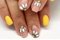 Press On Nails Yellow Short Square False Nails With Floral Designs Glossy Full Covers Stick On Nails For Women 24 Pcs