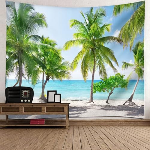 Calefee Wandbehang Groß 350cm Breit, Wandteppich für Schlafzimmer Polyester, Tapisserie Naturlandschaft Meer, Palmen