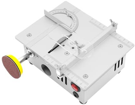 96W Mini Tischkreissäge: Multifunktionale Tragbare Präzisions-Säge mit 4 Klingen, 7-Gang-Netzteil, 0,1-15mm Sägeblatt Höhenverstellbarer, Sicherheitsklappe, ideal für DIY-Holzbearbeitung