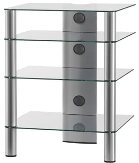 RO&CO HiFi-Möbel mit 4 Regalen, transparentes Glas/graues Gestell, Ref. 2140-CU-RC