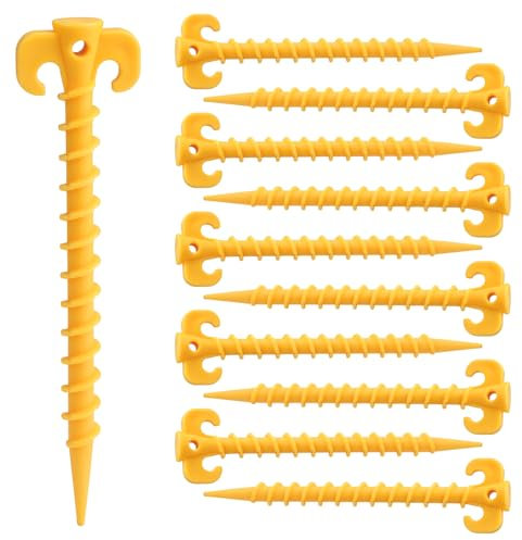 10Pcs Plastic Screw Tent Pegs,Camping Tent Stakes Pegs Spiral Ground Anchor Nail Screws Heavy Duty Tent Stakes for Sand Soil Camping Tents,Tarps,Hammocks,and Outdoor Use 20cm