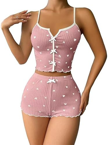GIVTULIP Damen Nachtwäsche 2 Teiliges Pyjama Set Oberteile und Shorts Sexy Kurz Schlafanzug V-Ausschnitt Zweiteiliger Pjs Sets Camisole Top Shorts Ärmellos Dessous Elegante Negligee Curvy Lingerie