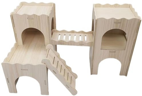 XAGMODSHN Nagerkäfig Möbel Meerschweinchen Holz Unterschlupf Multi Kammer Erkundung Spielzeug für Käfig Zubehör