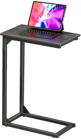 LAKEMID Narrow C-Shaped Side Table, C-Table for Sofa, Couch Table with Metal Frame, Large Surface Sofa Table for Living Room (Black)