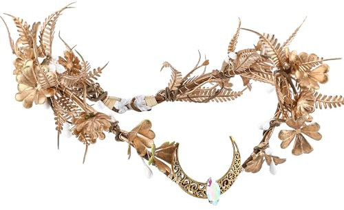 MOSTORY Gold Elfenkrone Feen Kopfschmuck für Renaissance Accessoires Damen, Mittelalter Haarschmuck für Cosplay Party Fotoshootings Karneval