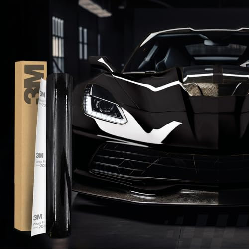 3M 2080 Film de wrapping de voiture - 30 x 152 cm - Film autocollant pour voiture, moto, bateau - 3D - Avec canaux d'air pour le film (G212 - Noir brillant métallisé)