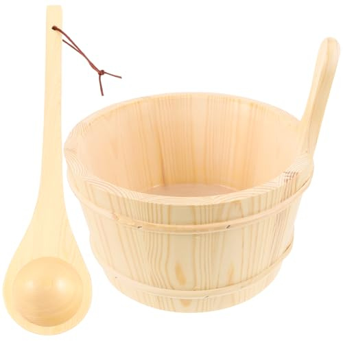 UPKOCH 1Set Wooden Bucket for Home Sauna Durable Bathing Tub with Spoon Classic Natural Design for Sauna Versatile Use Homes Hotels Fitness Centers