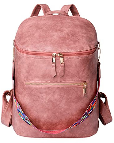 Rucksack aus PU-Leder, für Damen, modisch, lässig, große Kapazität, Fahrradrucksack, rose, One size