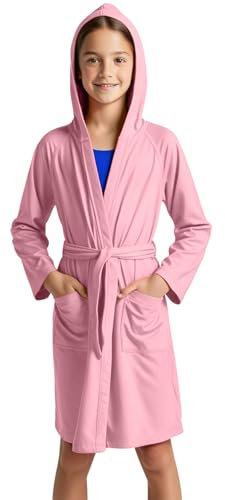 o-day Accappatoio Bambino Microfibra Leggero e Pratico con Cappuccio Tasche e Cintura 4-14 Anni (IT, Età, 14 anni, 16 anni, Regular, Rosa)