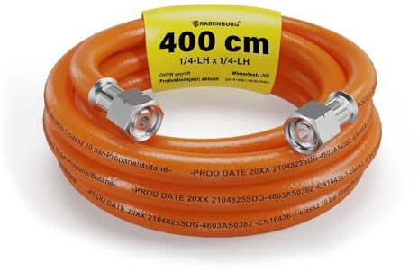 Gasschlauch 4 m - Propangasschlauch Gasgrill Campingkocher - 1/4 LH | Gasschlauch Verlängerung - Gasanschlussschlauch DVGW - Gasflaschen Schlauch - Linksgewinde - 10 bar - Propan Butan - 400 cm