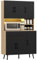 HOMCOM Buffet Cuisine avec lumière LED RGB contrôlé APP, Meuble Cuisine Rangement Haut avec Plan de Travail, 6 Portes, 2 tiroirs, Compartiments Ouverts, étagères réglables, 100x40x176cm, Noir