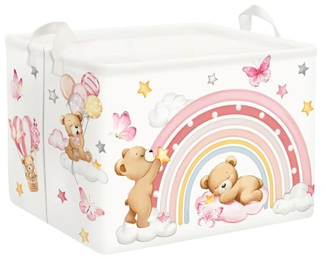 Clastyle Regenbogen Kinder Wäschekorb mit Henkel Faltbar Kleidung Spielzeug Aufbewahrungskorb Mädchen Aufbewahrungsbox für Babyzimmer Bad,Bär,40 * 30 * 30 cm