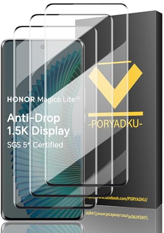 V-PORYADKU 3 Pièces Verre Trempé pour Honor Magic 6 Lite 5G, Sans Bulle, Ultra HD, 9H Dureté, 3D Couverture Complète Protection Écran pour Honor Magic 6 Lite