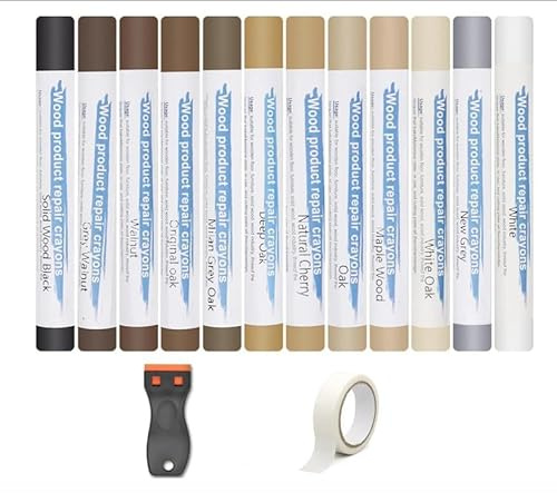 Laminat Reparaturset, 12 Farben Hartwachs Reparaturset, Laminat Reparatur mit Abdeckband, Parkett Reparaturset von Kratzern Löchern, Arbeitsplatte Reparaturset Laminatboden für Vinyl Holz Möbel