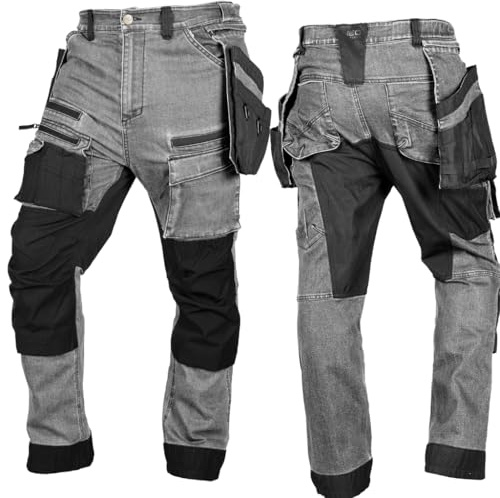 NEO TOOLS Robuste Jeans Arbeitshose, Strapazierfähige Bundhose für Herren | Aus Denim, 400 g/m² mit Kniepolstertaschen, Cordura-Verstärkungen & Stretch-Anteil