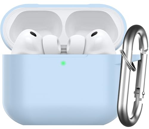 Nemteur für AirPods Pro 3 Hülle 2025 mit Karabiner,Hellblau | Schützende Silikon Case für Air Pods Pro 3 Skin Front LED Sichtbar Silikon Hülle