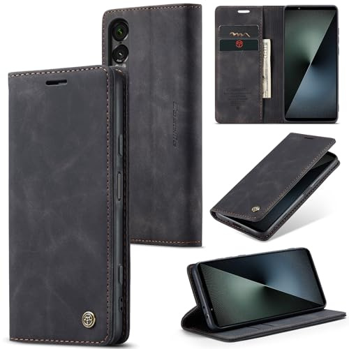Phernykas Handyhülle für Sony Xperia 1 VII Hülle Leder,Magnetische Klapphülle mit kartenfach und Standfunktion Smartphone Schutzhülle Lederhülle Sony Xperia 1 VII Flip Book Case (Schwarz)