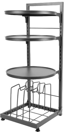 Asixxsix Pots and Pans Organizer, 4 Tier Adjustable Under Cabinet Heavy Duty Rack with Upgraded Carbon Steel, for Kitchen Storage Cast Iron Pans Dutch Oven Cookware