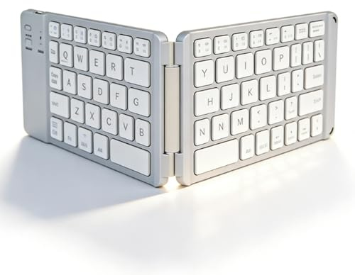 Jiawu Tastiera Bluetooth Pieghevole, Tastiera Portatile Wireless, Tablet e Laptop per Smartphone IOS Compatibili Ultra Sottili Ricaricabili di Dimensioni Standard (WHITE)