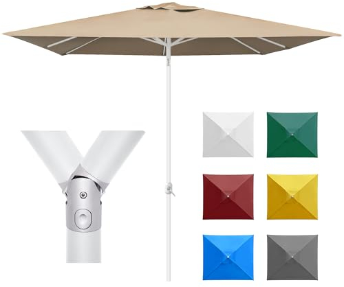 paramondo interpara Sonnenschirm aus 230 g/㎡ Polyesterfaser quadratisch 3 x 3m creme + Gestell Weiß, Gartenschirm Marktschirm knickbar, Stabil, für Terrasse Balkon Sonnenschirm mit Kurbel, 8,8kg
