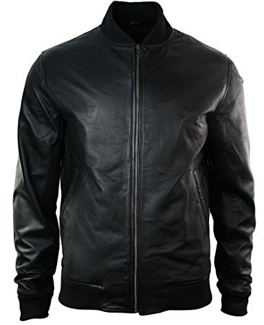 Mens Slim Fit Real Leather Black Varsity Bomber Jacket Classic Retro Black Brown