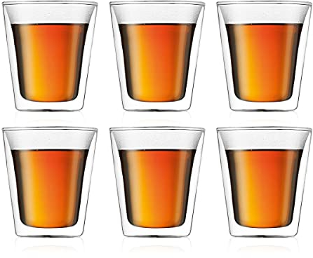 Bodum Canteen Double Wall Glass Set, Mouth Blown Borosilicate Glass - 0.2 L, Transparent, Pack of 6