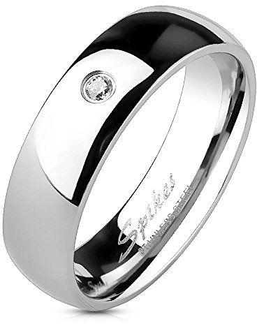 Bungsa 62 (19.7) Ring Edelstahl Schmal für Damen mit Kristall Stein hochglanzpoliert Schmuckring (Ring Damen Fingerring Partnerringe Verlobungsringe Trauringe Damenring Edelstahlring Chirurgenstahl)