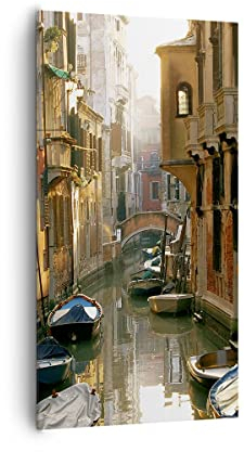 Wandbilder Dekoration Wohnzimmer Venedig Brücke Wasser Haus Bilder auf Leinwand 65x120cm Leinwandbild mit Rahmen Schlafzimmer Küche Deko Wand Kunstdruck Art Wanddeko Bild Wall Canvas PA65x120-2532