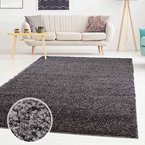 ayshaggy Shaggy Teppich Hochflor Langflor Einfarbig Uni Dunkelgrau Weich Flauschig Wohnzimmer, Größe: 200 x 290 cm