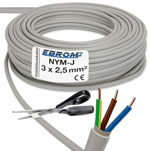 EBROM NYM-J 3x2,5 mm² Mantelleitung Installationskabel grau - Länge: 50 m