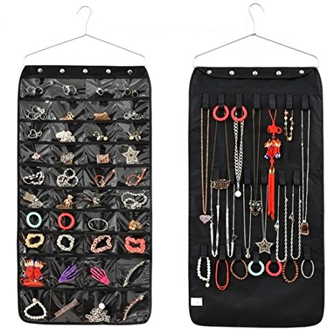 Doppelseitig Schmuck-Organizer, Teckpeak 40 Taschen 20 Haken Schmuckaufbewahrung Schmuck hängend lagerung Organizer mit Kleiderbügel