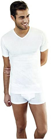 NOTTINGHAM 3 Pezzi Maglia Uomo Mezza Manica Scollo a V TV6103 in Cotone Jersey (Bianco, 6/XL)
