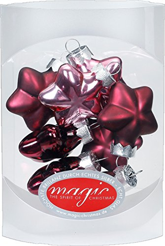 MAGIC 8 Sterne 4cm Glas Weihnachtsschmuck Weihnachtsdeko Christbaumkugeln Weihnachtskugeln Christbaumschmuck Deko Kugeln Farbe: Berry Kiss (Beere Glanz/matt)