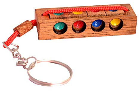 Key Crazy 4 Schlüsselanhänger, Ampelspiel, Colour Match Game, Vier verrückte Würfel mit 4 Farben, Knobelholz Puzzle, IQ Puzzle, Ampel Puzzle, Crazy Four Puzzle, Knobelspiel