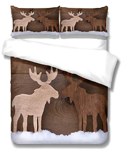 WENYA 3D Tier Hirsch Rentier Elch Bettwäsche-Set Weiß Rot Braun Gelb Bettbezug und Kissenbezug Mikrofaser Kinder Jungen Mädchen (Stil 2, Bettbezug 155x220 + 2 Kissenbezug 80x80 cm)