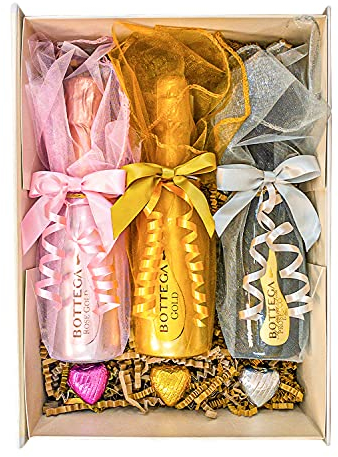 Bottega Gold Prosecco DOC, Rosé Sparkling Wine and Poeti Prosecco DOC Trio Gift Set in Gift Box - Gifts for Prosecco and Wine Lovers with Personalised Gift message (3 x 20cl)