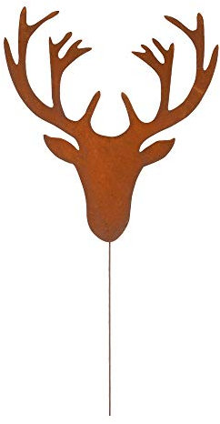 UNUS Gartenstecker Hirschkopf, Metallstecker aus Edelrost, Gartendeko Rostoptik wetterfest