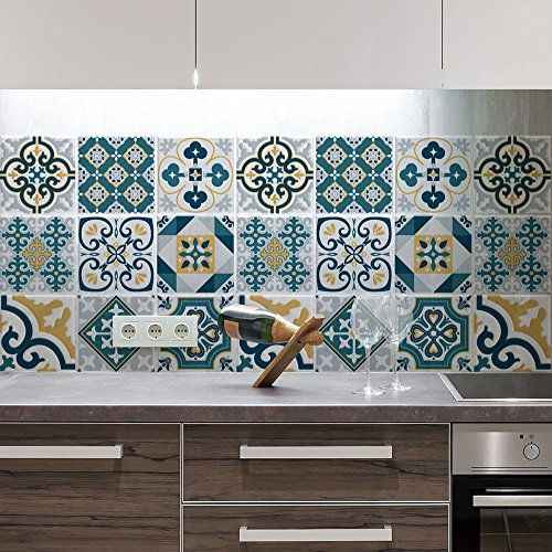 RE-COVERTILES - Adesivi per Piastrelle Bagno e Cucina 10 Pz 20x20 cm - PS00105 Decorazione murale in PVC Impermeabile mattonelle Mosaico Stile cementine Azulejos