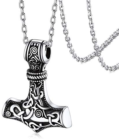 Silvora Keltischer Knoten Anhänger aus Silber 925 Dreidimensional Thors Hammer Anhänger Vintage S925 Silber Halskette mit keltischem Knoten 42cm + 5cm Verlängerungskette