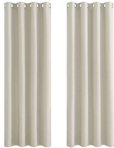 PONY DANCE Verdunkelungsvorhang Hellbeige Wohnzimmer Gardinen mit Ösen 2er Set H 245 x B 140 cm Thermo Vorhänge gegen Kälte und Hitze Blackout Curtains for Living Room