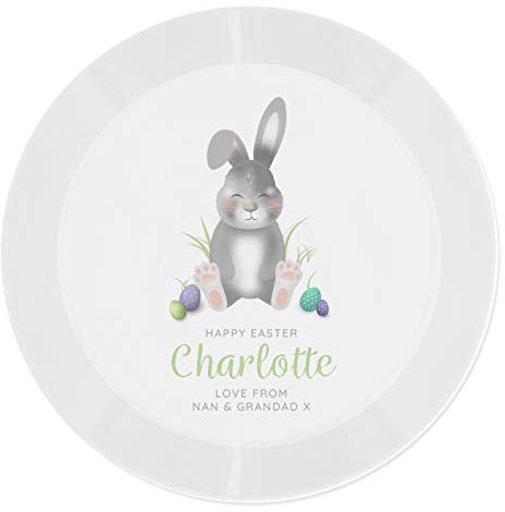 CalEli Gifts Personalised Easter Plate. Easter Bunny Plastic Reusable Plate.