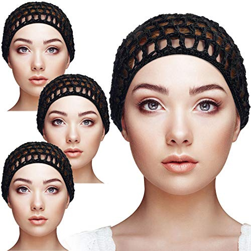 Geyoga 4 Pcs Mesh Crochet Hair Net, Black