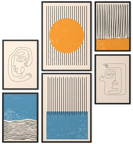 Papierschmiede® Mood Poster Set Hot and Cold, Bilder Wohnzimmer Deko Schlafzimmer, 2x DIN A4 und 4x DIN A5, Abstrakte Kunst Blau Orange - Wandposter ohne Rahmen