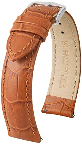 HIRSCH Uhren-Armband Duke L - Uhr-Band aus italienischem Kalbs-Leder mit Alligator-Prägung - Honig - 20 mm