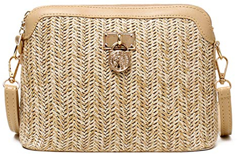 Women Fashion Handbag Shoulder Bag Ladies Summer Straw Woven Crossbody Tote Khaki