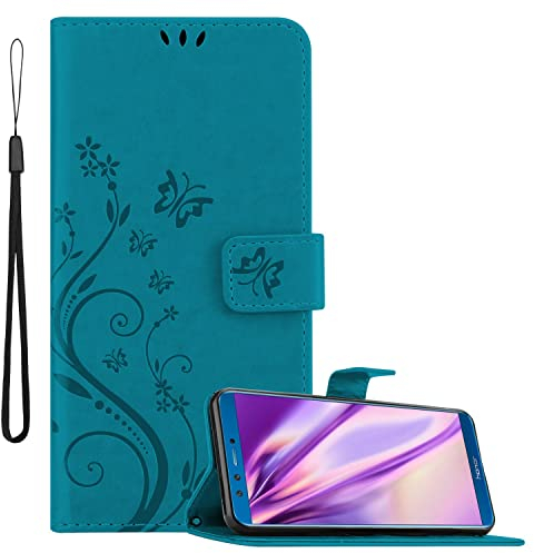 cadorabo Coque Compatible avec Honor 9X Lite en Bleu Floral - Housse Protection en Design de Fleur avec Fermoire Magnétique, Stand Horizontal et 3 Fentes Cartes - Etui Poche Folio Case Cover
