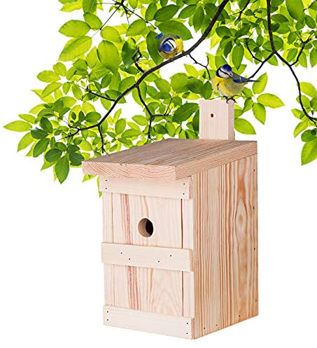 BigDean Nistkasten für Meisen & Kleinvögel - Vogelhaus aus Massivholz - 27x17x17cm - Brutkasten handgemacht in Europa - Meisenkasten wetterfest mit Einflugloch 28mm